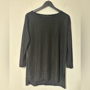 Zara W&B Women's Black Textured Stretchy 3/4 Sleeve Top Shirt Tunic Size M
